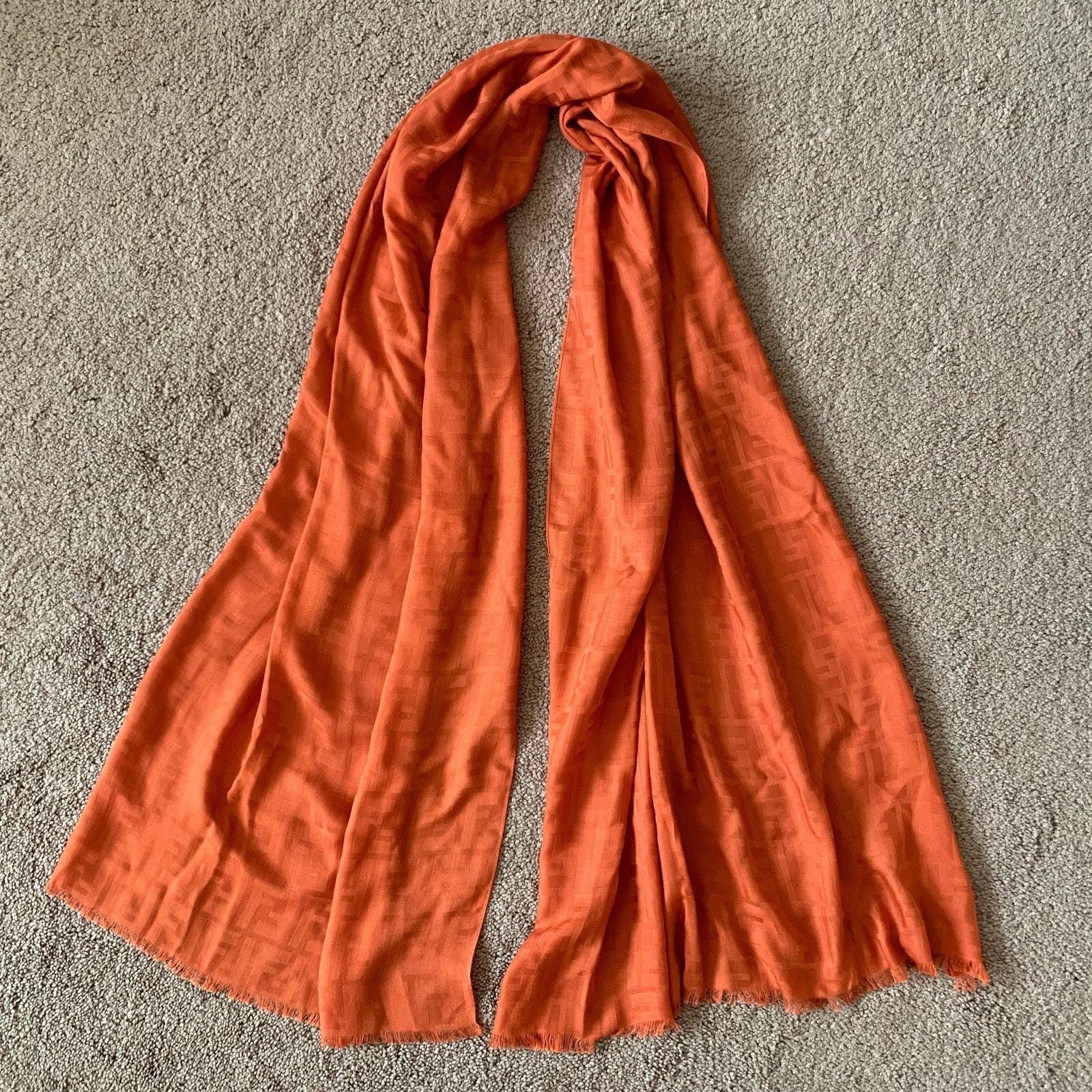 F1053 Fendi Large Orange Monogram Scarf In Modal Cashmere